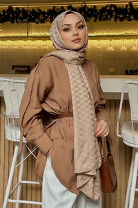 Koza Desen Jakar Şal  Koyu Kum Beji