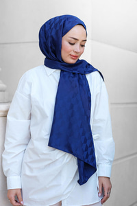 Koza Desen Jakar Şal Koyu Mavi