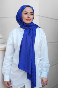 Koza Desen Jakar Şal Saks Mavi