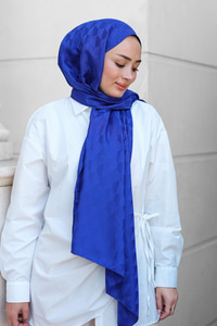 Koza Desen Jakar Şal Saks Mavi