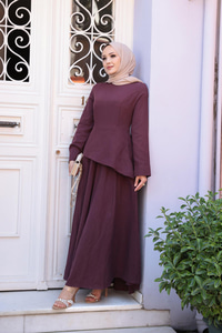 Kraş Etekli Keten Elbise Bordo