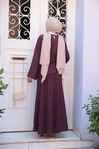 Kraş Etekli Keten Elbise Bordo