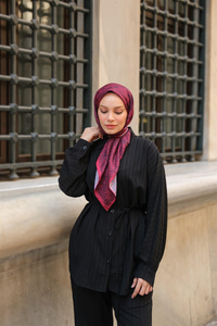 Krinkıl Kumaş Bel Bağlamalı Takım Siyah