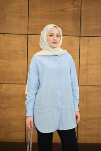 Krinkıl Kumaş Düğme Detay Gömlek Bebe Mavi