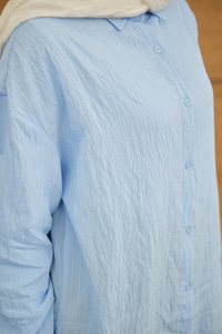 Krinkıl Kumaş Düğme Detay Gömlek Bebe Mavi