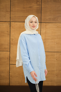 Krinkıl Kumaş Düğme Detay Gömlek Bebe Mavi