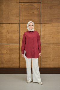 Krinkıl Kumaş Düğme Detay Gömlek Bordo