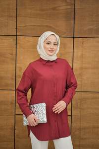 Krinkıl Kumaş Düğme Detay Gömlek Bordo