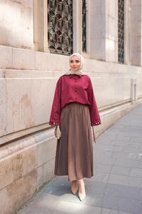 Krışık Kloş Etek Açık Kahve