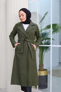 Kruvaze Kaşe Trenç Haki Yeşil