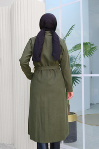 Kruvaze Kaşe Trenç Haki Yeşil