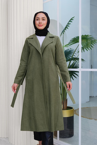 Kruvaze Kaşe Trenç Haki Yeşil