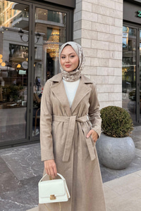 Kruvaze Kaşe Trenç Krem