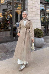 Kruvaze Kaşe Trenç Krem