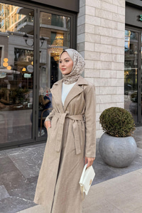 Kruvaze Kaşe Trenç Krem