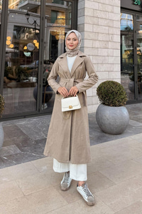 Kruvaze Kaşe Trenç Krem