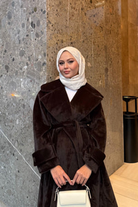 Kruvaze Yaka Bel Bağlamalı Kaban Kahverengi