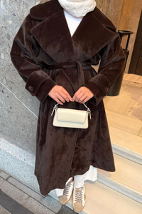 Kruvaze Yaka Bel Bağlamalı Kaban Kahverengi