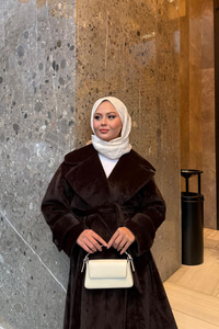 Kruvaze Yaka Bel Bağlamalı Kaban Kahverengi