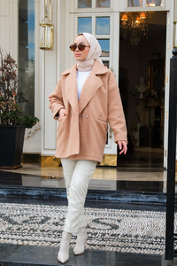 Kruvaze Yaka Buklet Kaban Camel