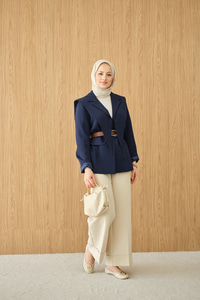 Kruvaze Yaka Cep Detay Ceket Lacivert