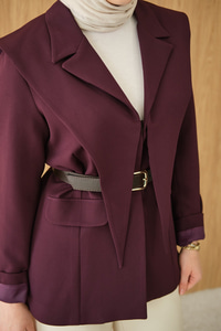 Kruvaze Yaka Cep Detay Ceket Mürdüm