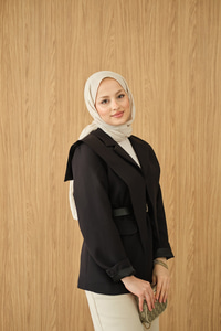 Kruvaze Yaka Cep Detay Ceket Siyah