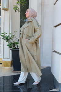 Kruvaze Yaka İspanyol Kol Trençkot Açık Haki