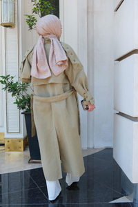 Kruvaze Yaka İspanyol Kol Trençkot Açık Haki