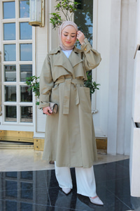 Kruvaze Yaka İspanyol Kol Trençkot Açık Haki