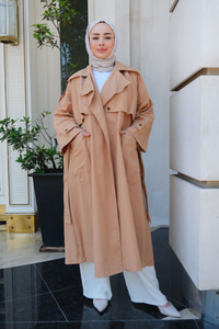 Kruvaze Yaka İspanyol Kol Trençkot Camel