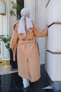 Kruvaze Yaka İspanyol Kol Trençkot Camel