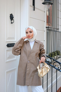 Kruvaze Yaka Keten Ceket  Vizon