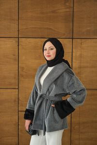 Kruvaze Yaka Kısa Ceket Gri