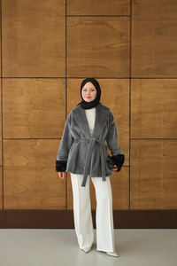 Kruvaze Yaka Kısa Ceket Gri