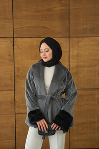 Kruvaze Yaka Kısa Ceket Gri