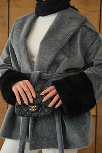 Kruvaze Yaka Kısa Ceket Gri