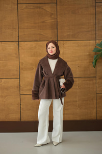 Kruvaze Yaka Kısa Ceket Kahverengi