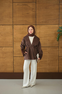 Kruvaze Yaka Kısa Ceket Kahverengi