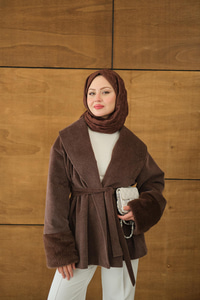 Kruvaze Yaka Kısa Ceket Kahverengi