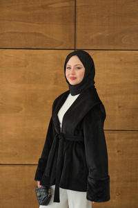 Kruvaze Yaka Kısa Ceket Siyah