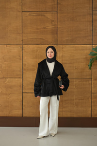 Kruvaze Yaka Kısa Ceket Siyah