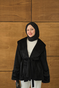 Kruvaze Yaka Kısa Ceket Siyah