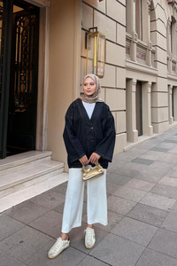 Kruvaze Yaka Kot Ceket Koyu Mavi