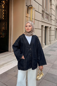 Kruvaze Yaka Kot Ceket Koyu Mavi