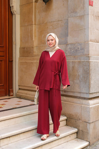 Kruvaze Yaka Takım Bordo