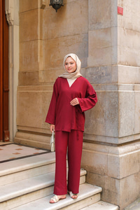 Kruvaze Yaka Takım Bordo