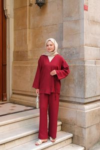 Kruvaze Yaka Takım Bordo