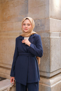 Kruvaze Yaka Takım Lacivert