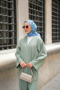 Kruvaze Yaka Takım Mint Yeşil